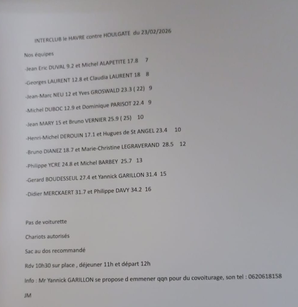 LES DÉPARTS POUR LUNDI AU HAVRE